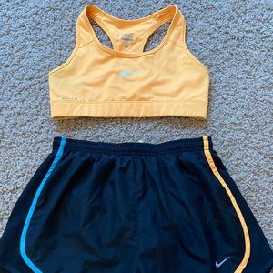 Nike sports bra and running shorts